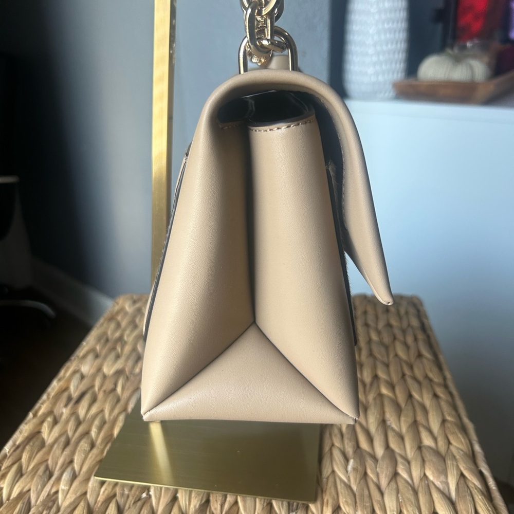 Studded Beige Leather Shoulder Bag - Picture 2 of 13